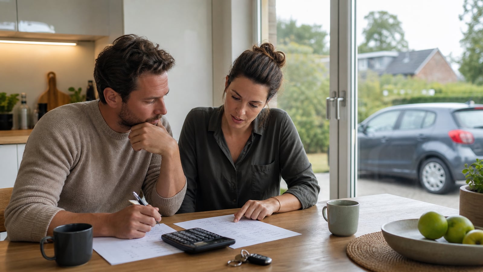 Stel vergelijkt kilometerbundels voor private lease aan de keukentafel